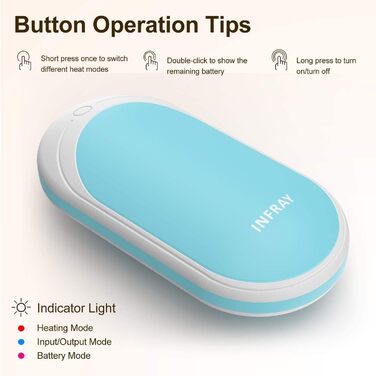 Infray грілка для рук USB, акумулятор 5200mAh, електрична грілка для рук з двостороннім нагрівом, синій - ідеальний подарунок на зиму для жінок та чоловіків