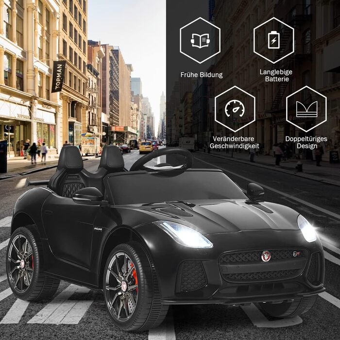 Дитячий електромобіль Jaguar COSTWAY 12V з пультом, музикою та підсвічуванням, чорний, для дітей від 3 років