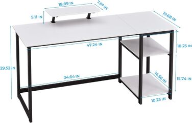 Білий письмовий стіл GreenForest з місцем для зберігання, 100 см, комп'ютерний стіл з підставкою для монітора для дому та офісу