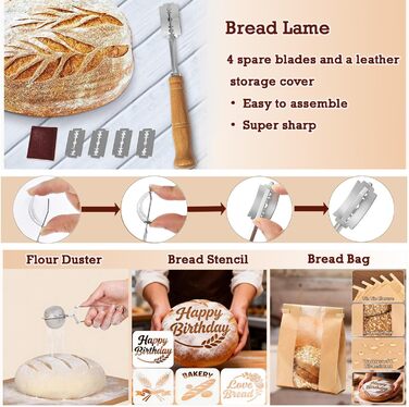 Набір для закваски Sauerteig: 650 мл скляний контейнер для бродіння, силіконові корзини для бродіння (круглі та овальні), 30-ти елементний набір для випікання хліба, легко миється та зберігається. Ідеальний подарунок для початківців та досвідчених пекарів