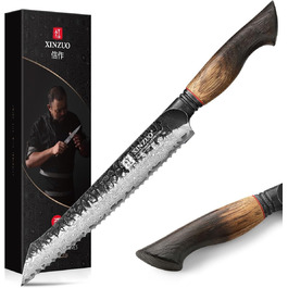 Ніж кухарський XINZUO Damaststahl серії Mo, 19.3 см - професійний, з лезом з дамаської сталі, кухонний ніж, мультифункціональний, з ергономічною ручкою з білого дуба