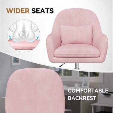 Крісло Aivermeil для дому та офісу, оксамитове, з підголівником, поворотне, регульоване по висоті, ергономічне, для робочого кабінету, спальні, до 120 кг (Рожеве)