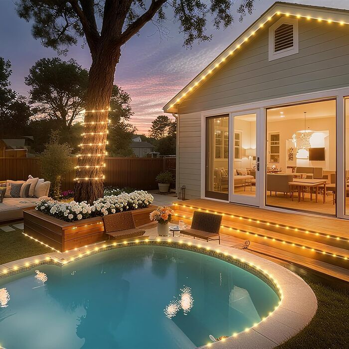 LED гірлянда для декорування приміщень та вулиці: 24 лампочки, 12м, RGB, тепле світло, 8 режимів, таймер, димування. Підходить для вечірки, саду, балкону, тераси, весілля, Різдва.