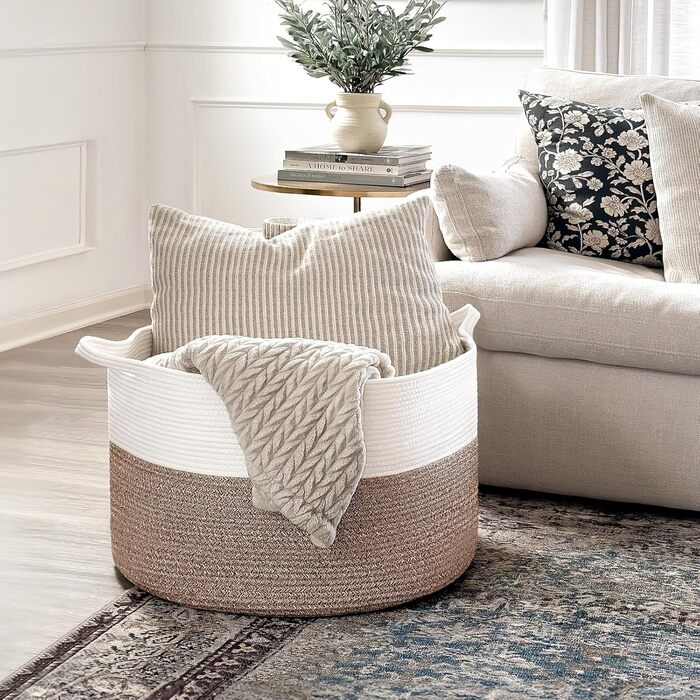 Корзина для зберігання TIMEYARD, корзина для дитячої кімнати, велика корзина для білизни, корзина для ялинки, корзина для ковдр та іграшок, плетена корзина, 55x35 см, оливковий колір