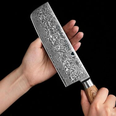 Японський ніж Wakoli EDIB Pro Nakiri з дамаської сталі (серцевина VG10) 18 см – гострий, точний та ергономічний – ніж з пакавуд ручкою в подарунковій коробці – для овочів та зелені (з гравіюванням)