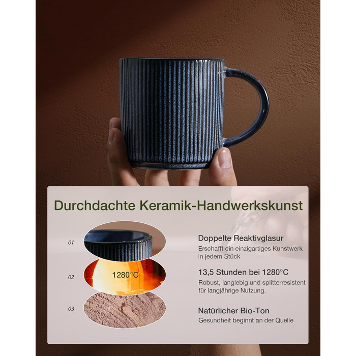 Набір тарілок Star 12 предметів для 4 осіб, керамічний посуд, стійкий до подряпин, для мікрохвильовки та посудомийної машини (Небесно-блакитний, чашки 355 мл, 6 шт.)
