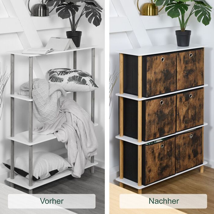 Набір з 6 тканинних контейнерів для зберігання з імітацією дерева Relaxdays