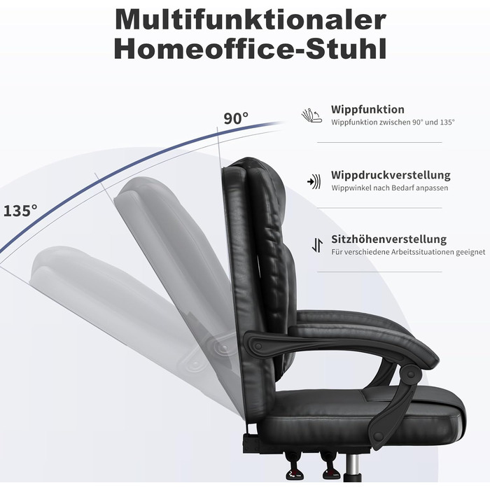 Офісний стіл Naspaulro Ergonomischer Bürostuhl з регульованою висотою та високою спинкою, м'яке сидіння, поворотний крісло з бавовняно-льняної тканини, коліщата, для роботи (чорний, шкіра)