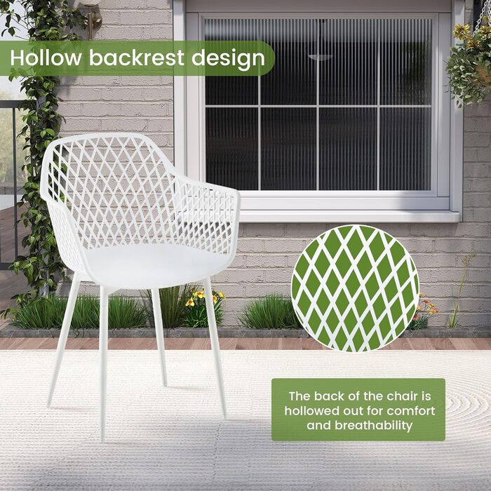 Набір садових стільців для відпочинку на терасі та балконі. Міцні крісла з підлокітниками, витримують до 120 кг, колір білий