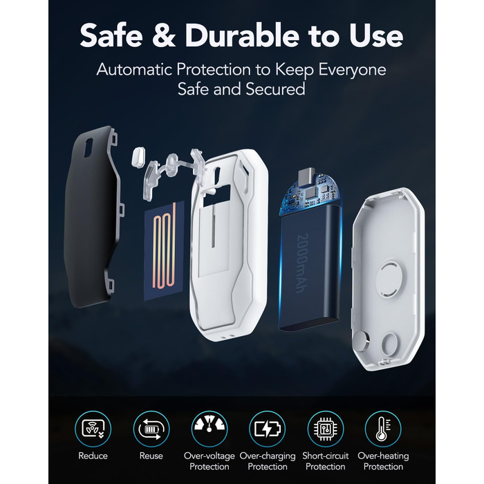 Електричні грілки для рук PHEJIE, 2 шт. - 3 режими нагріву, портативні, для активного відпочинку, кемпінгу, подарунок для жінок та чоловіків (чорний/білий)