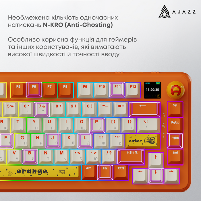 Бездротова механічна клавіатура Ajazz  AK820 MAX  Avocado Switch Orange-White Theme-RGB--With Screen
