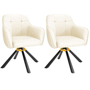 YOUDENOVA Крісла для обідньої кімнати, 360° обертання, з підлокітниками, оксамитові, для обідньої, кухні, вітальні та офісу, набір 2 шт. (Off-white)