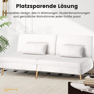 Диван-ліжко LUCKRACER 3-місний з функцією сну, обтягнутий штучним оксамитом (Teddy Velvet), білий. Ідеальний для вітальні та квартири.