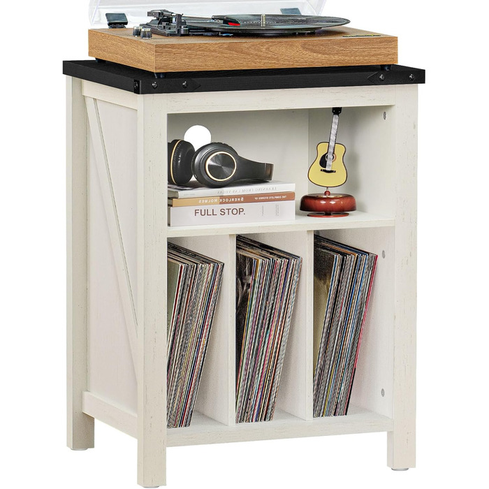 Підставка для програвача вінілу з полицями для платівок, місткість до 160 альбомів, дерев'яна шафа-регулятор для вінілових платівок, для вітальні, спальні, офісу (біла)