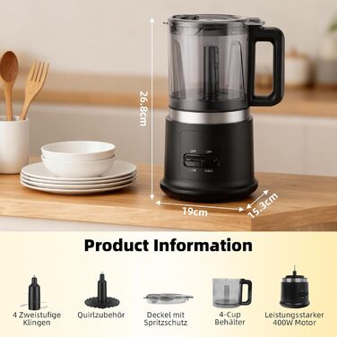 Електричний подрібнювач Multizerkleinerer | 400W, 2 швидкості, нержавіюча сталь, міксер, 0.95L, сірий