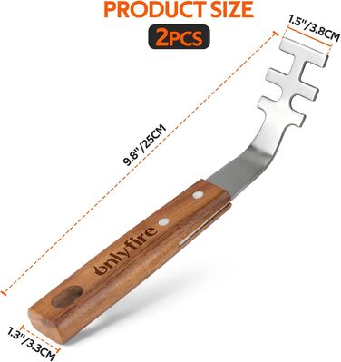 Набір гриль-посуду Onlyfire 4-в-1: щипці, лопатка, виделка, щітка з нержавіючої сталі та акації, з ручками та петлями для підвішування