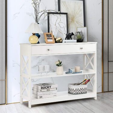 Консольний столик COSTWAY з шухлядою, 3 ящики, білий, 100x30x80 см