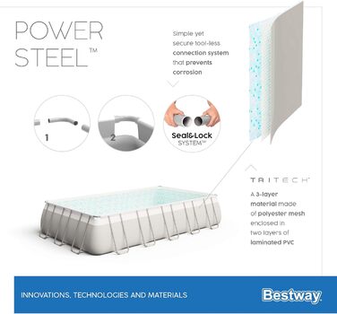 Набір каркасних басейнів Bestway Power Steel, квадратний, з фільтруючим насосом і безпечною драбиною (671 x 366 x 132 см)