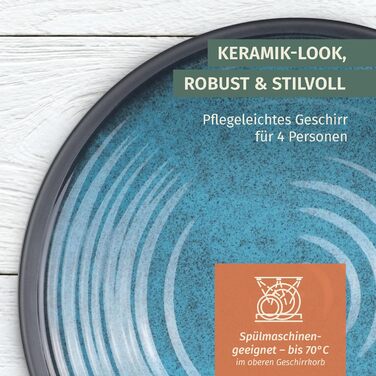 Набір посуду для кемпінгу з меламіну на 4 особи (12 предметів) | Stone Blue | Миється в посудомийній машині | Набір для пікніка