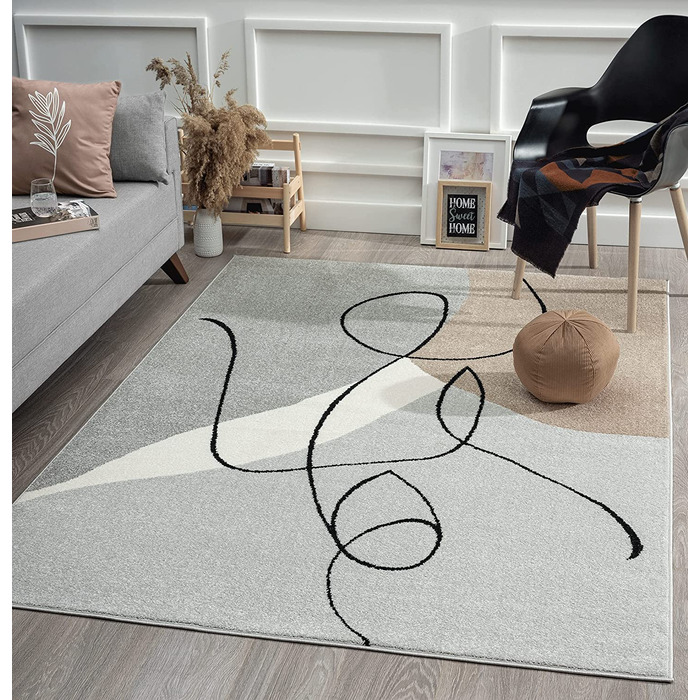 Сучасний м'який дизайнерський килим з м'яким ворсом, що не вимагає особливого догляду, стійкий до фарбування, привабливий, трикутний, сіро-білий, (120 x 170 см, сірий-Абстрактний)