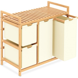 Бамбуковий кошик для білизни iEGrow з 4 відділеннями (150л), з полицею для брудної білизни, Oxford-тканина, 2 x 50л, 2 x 25л, бежевий