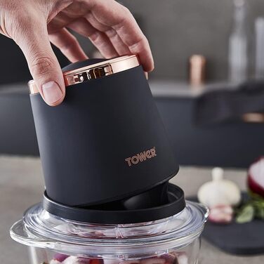 Подрібнювач для салату Tower Cavaletto T12058MNB, 1 л, 350 Вт, Midnigh Blue & Roségold (Чорний та Рожево-золотий)