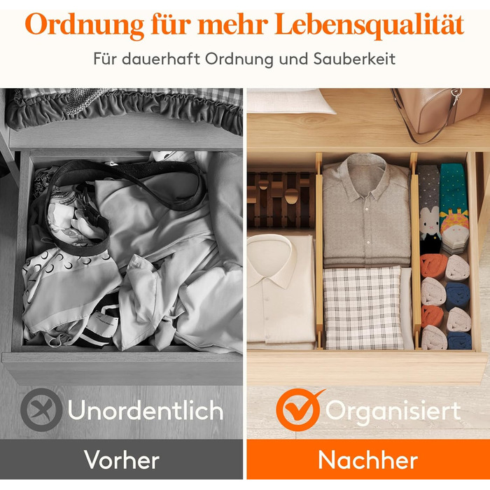 Органайзери для ящиків LifeWit 8 шт. з бамбука, регульовані, 42-56 см, для кухні, шафи, столу