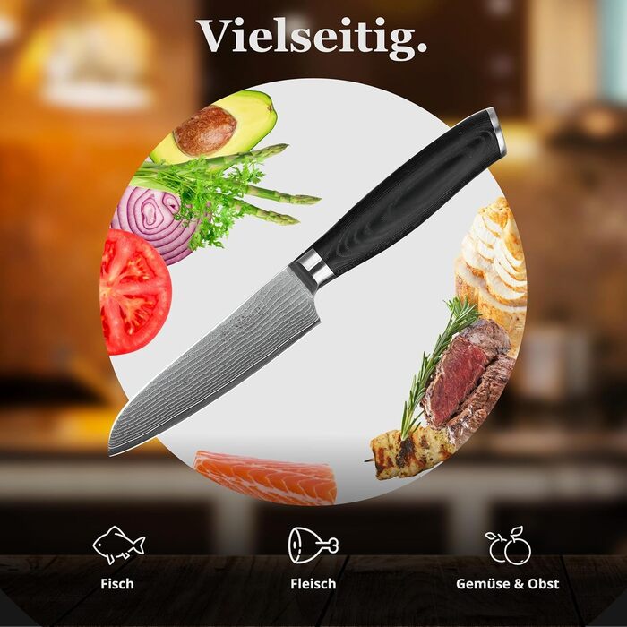 Ніж кухонний Wakoli Mikata Damast 17 см з лезом з дамаської сталі та ручкою Micarta (Сантоку)