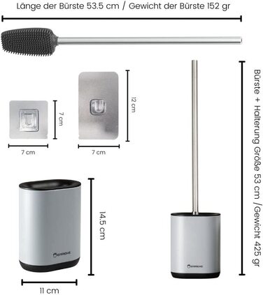 Щітка для унітазу Erreke, настінна щітка для унітазу, силіконова щітка для унітазу, Flexibl, сучасна та елегантна, наклейка на стіну (сріблястий) (сірий)