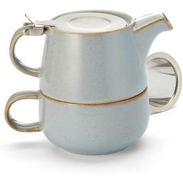 Чай для одного набору Mans - виготовлений з кераміки, 4 шт. и з ситечком з нержавіючої сталі та кришкою Глечик 0,45 л/чашка 0,25 л, 1