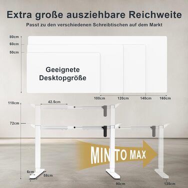 Електричний регульований стіл Flamaker з телескопічною основою та пам'яттю, білий