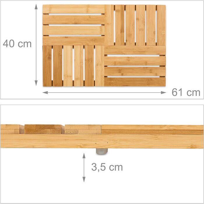 Бамбуковий килимок для ванної Relaxdays, 640 см, нековзний, для ванни, душу, сауни, в приміщенні та на вулиці, природа