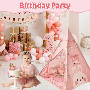 Дитяче намет-тіпі з верхівкою, бавовняно-льонові дитячі намети для малюків в приміщенні, для хлопчиків та дівчаток, Тіпі, дитячий ігровий будиночок (Рожевий)