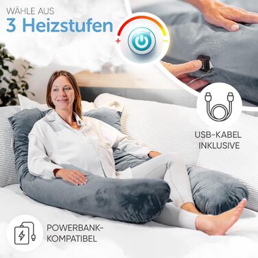 Подушка для сну на боці Lotus [З підігрівом] XXL, подушка комфорту, вагітна подушка, подушка для годування | (Світло-сірий)