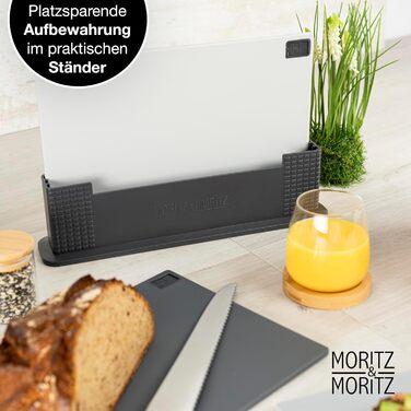 Набір з 3 дерев'яних обробних дощок Moritz & Moritz - 32 x 22 см, сірий, з підставкою, для кухні, можна мити в посудомийній машині