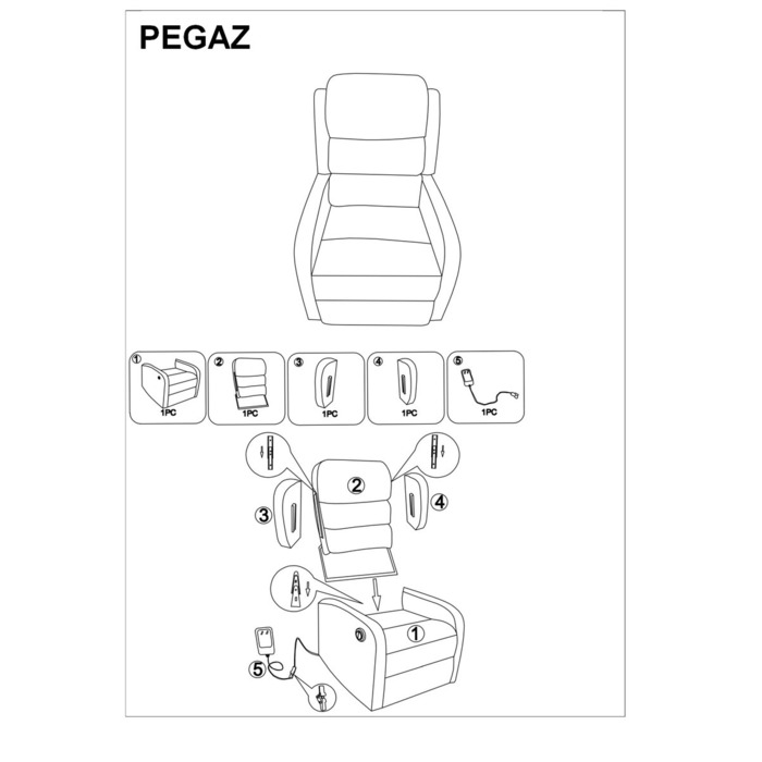 Крісло розкладне PEGAZ M VELVET (функція масажу) сіре BL. 14