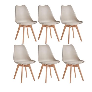 6-Piece Set Modern Dining Chairs, Kitchen Chairs with Upholstery and Beech Legs for Bedroom, Living Room, Dining Room, Kitchen – Khaki