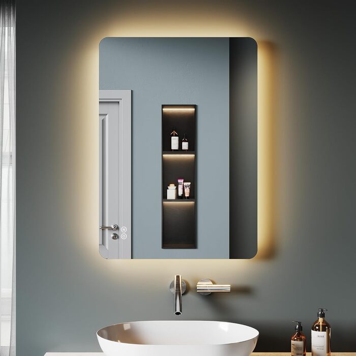 Дзеркало для ванної кімнати SONNI з підсвічуванням 80x60 см, антизапарник, LED, сенсорний вимикач, холодний/нейтральний/теплий білий світ