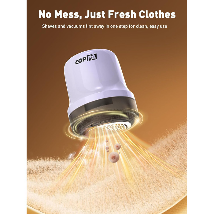 Електричний видалення ворсу для тканини COPPA: 6 лез, 3 швидкості, перезаряджається, для одягу, меблів (фіолетовий)