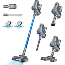 Бездротовий акумуляторний пилосос з потужністю 25000Pa, 175W, час роботи 50 хвилин. Бездротовий ручний пилосос з антизаплутувальною насадкою та самостійним паркуванням. Підходить для килимів, твердих підлог, видалення шерсті тварин. Колір: бірюзовий блакитний.