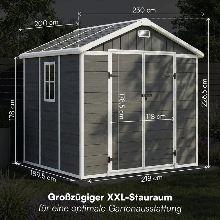 Сарай для інструментів STEELSØN Novara 192x92x151 см, пластиковий, з вікном, під дерево, темно-сірий - садовий будиночок, вологостійкий