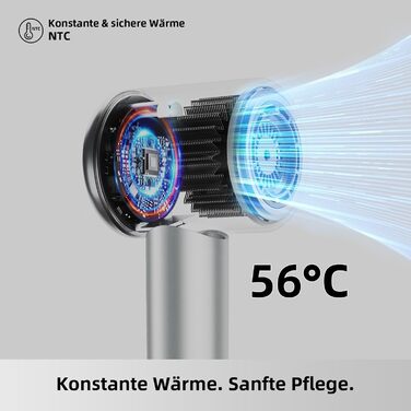 Фен для волосся Healthkeep з негативними іонами, 1600 Вт, високошвидкісний мотор 10 000 об/хв, 2 дифузори, низький рівень шуму (<78 дБ), швидке сушіння