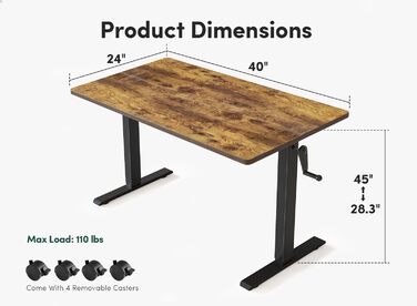 Письмовий стіл з регулюванням висоти FEZIBO Crank, ручний стіл стоячи, 105x66 см, коричневий