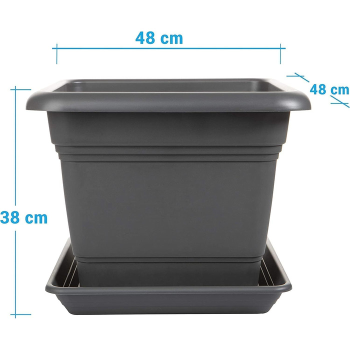 Набір квіткових горщиків 2friends 4 шт. XXL, 48 см, антрацит, пластик, для вулиці, UV-стійкий, морозостійкий, з піддоном, Made in Germany