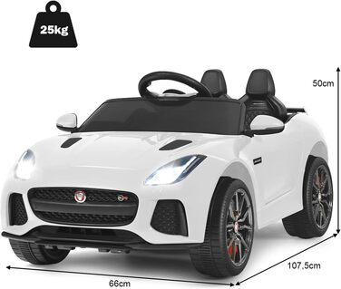 Дитячий електромобіль Jaguar Costway, 12V, з пультом, музикою, фарами, білий, для дітей від 3 років