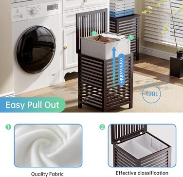 SMIBUY Кошик для білизни з бамбука з кришкою для зберігання одягу, іграшок та рушників (горіх, коричневий)