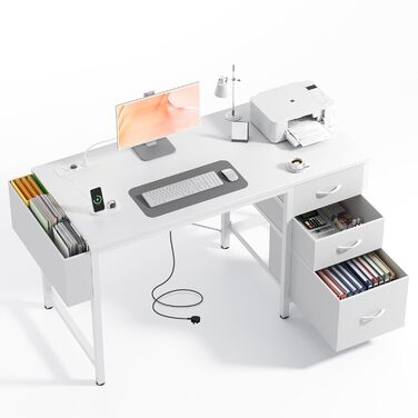 Комп'ютерний стіл Claiks з 3 висувними ящиками, 100x60 см, з розетками та USB, для дому та офісу