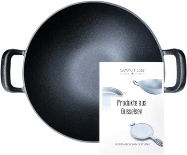 Чавунна сковорода-вок SANTOS XXL кругла чавунна сковорода-вок Ø Топка для гриля-ідеально підходить для багаття, вогнищевої ями, вугільного або газового гриля (32 см)