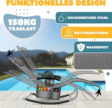 Крісло-шезлонг KESSER® для саду | Зручне крісло-гойдалка | Крісло для відпочинку на відкритому повітрі | Посилена конструкція (150 кг) | Сірий колір