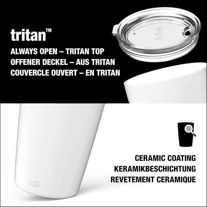 Кружка SIGG Neso Pure Ceram з кришкою Tritan, нержавіюча сталь 18/8, 0.3L/0.4L, миється в посудомийній машині, BPA-free